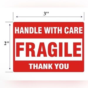 100 Red Fragile Handle With Care Stickers